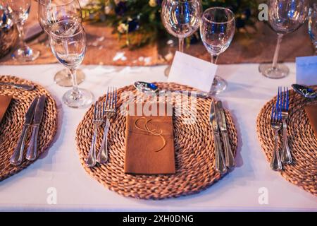 Wedding table setting. Rustic style. Stock Photo