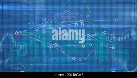 Image of data processing over blue background. Global business and digital interface concept digitally generated image. Stock Photo