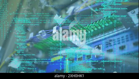 Image of data processing against close up of computer server. Computer interface and business data technology concept Stock Photo