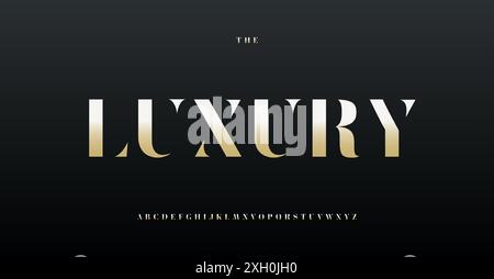 Luxury stylish alphabet, elegant minimalist serif letters, golden font for fashion and beauty modern logo, premium corporate design, stylish royal Stock Vector