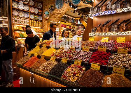 Spice Bazaar, one of the largest bazaars in the city, located in the Eminönü quarter of the Fatih district,  Istanbul, Turkey Stock Photo