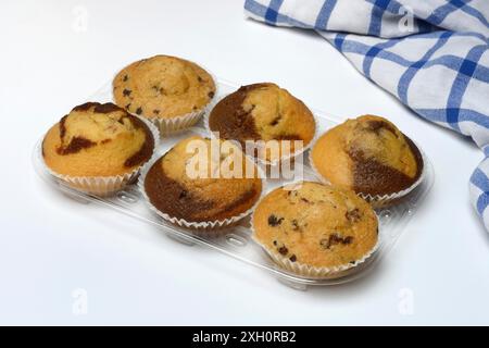 Chocolate muffins, chocolate muffins in packaging Stock Photo