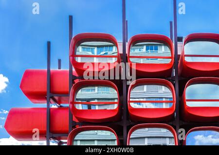 Windows of the "Conservatoire de musique et dance", designed by architect Claude Le Goas in 1970s - Montreuil 93100, Seine-Saint-Denis, France. Stock Photo