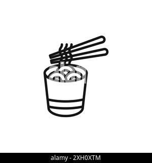 Bowl of Noodles with Chopsticks icon logo sign vector outline in black and white color Stock Vector