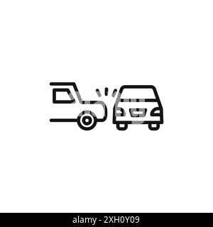 car side crash icon logo sign vector outline in black and white color Stock Vector