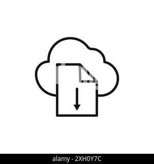 Cloud download file icon logo sign vector outline in black and white color Stock Vector