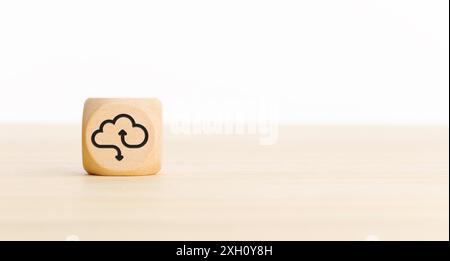 Cloud computing icon on wooden block. Copy space Stock Photo