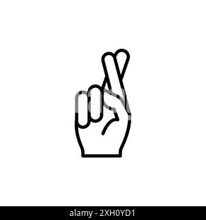 Crossed fingers icon; logo sign vector outline in black and white color Stock Vector