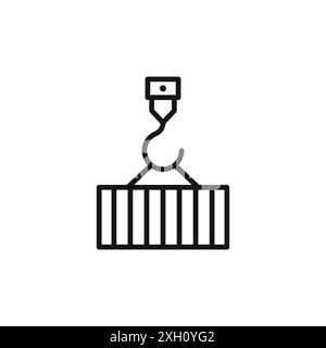 Crane lifts a cargo container icon logo sign vector outline in black and white color Stock Vector