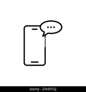 Chatting message on mobile phone icon logo sign vector outline in black and white color Stock Vector