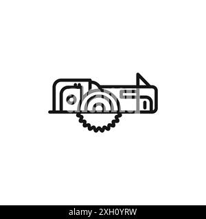 circular saw cutting tool icon logo sign vector outline in black and white color Stock Vector