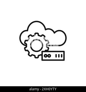 Cloud Data settings icon logo sign vector outline in black and white color Stock Vector