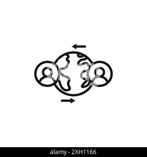 Globalization icon logo sign vector outline in black and white color Stock Vector