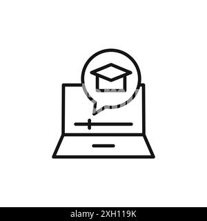 E learning icon logo sign vector outline in black and white color Stock Vector