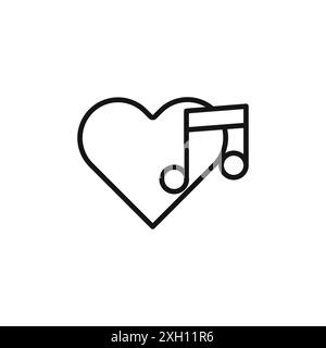 Heard heart note icon logo sign vector outline in black and white color Stock Vector