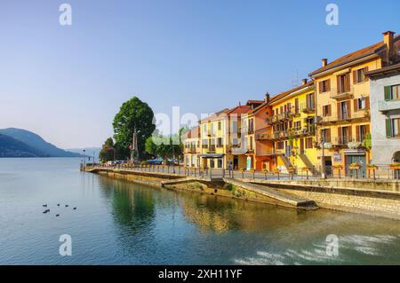 View of the town Omegna and the river Nigoglia at the Lake Orta in Italy, View of the town Omegna and the river Nigoglia at the Lake Orta in Italy Stock Photo