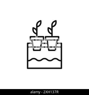 Hydroponics farming pot icon logo sign vector outline in black and white color Stock Vector