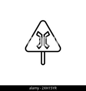 Narrow bridge ahead icon logo sign vector outline in black and white color Stock Vector