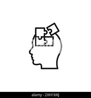 People head with puzzles icon logo sign vector outline in black and white color Stock Vector