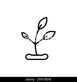 Seedling in soil icon logo sign vector outline in black and white color Stock Vector