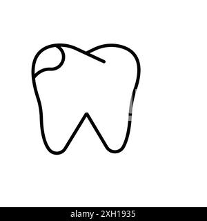 Tooth with caries icon logo sign vector outline in black and white color Stock Vector