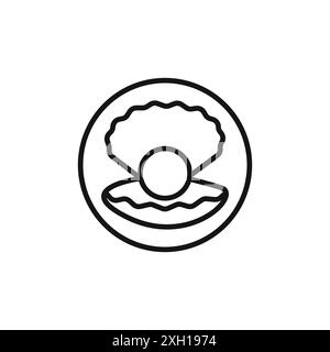 Sea shell with pearl icon logo sign vector outline in black and white color Stock Vector