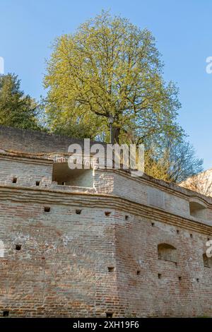 Lueginsland, part of the medieval city wall in Augsburg Stock Photo