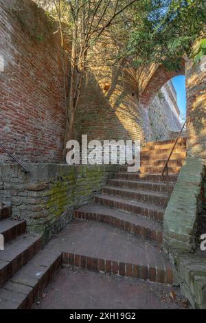 Lueginsland, part of the medieval city wall in Augsburg Stock Photo