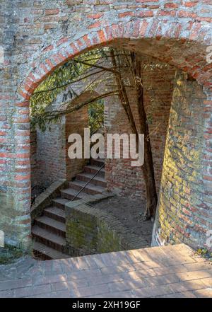 Lueginsland, part of the medieval city wall in Augsburg Stock Photo