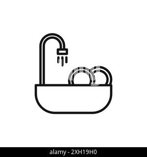 Washing plate icon logo sign vector outline in black and white color Stock Vector