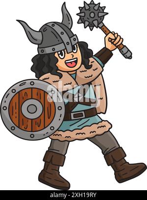 Viking Mace and Shield Cartoon Colored Clipart Stock Vector