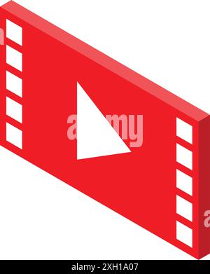 Red movie player button showing playing video content, isolated on a white background Stock Vector