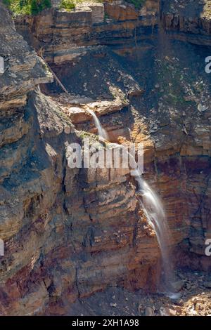 Waterfall in the Bletterbach gorge near Bolzano, South Tyrol Stock Photo