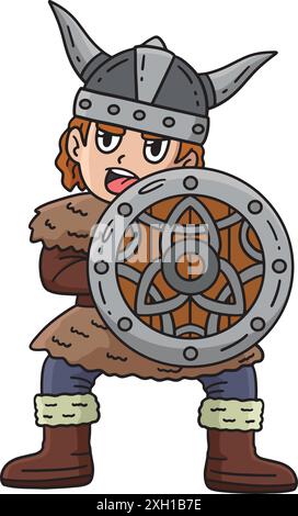 Viking with a Shield Cartoon Colored Clipart  Stock Vector