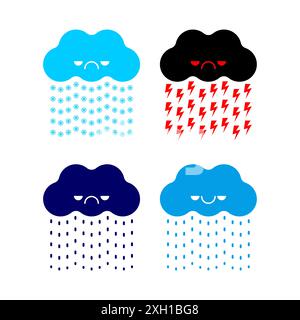 Cloud symbol set. Sign for weather for smartphone application. Icon warm rain and hail, snow and downpour. Snowfall symbol Stock Vector
