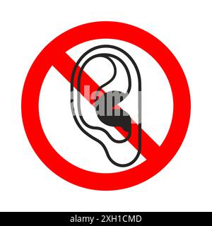 Stop eavesdropping. Can't listen. Ban listening device. Red prohibition sign. The ear is crossed out. Stock Vector