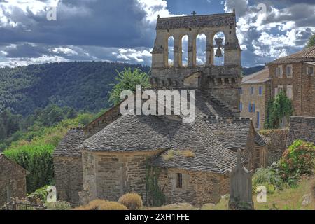 France, Ardèche, Pourcharesses, Saint-Jean church, bell tower Comb Stock Photo