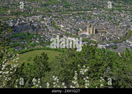 France, Lozère department, Mende located in the Lot valley, aerial view Stock Photo