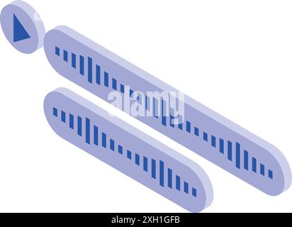 Audio player interface displaying two blue sound wave tracks and a play button, representing a digital music player or audio editing software Stock Vector