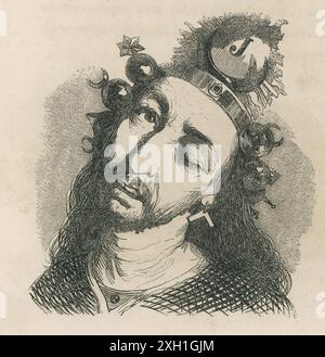 Part III. A Voyage to Laputa. Chapter III. Portrait of a Laputian.  Illustration by Jean-Jacques Grandville from Jonathan Swift's 'Gulliver's Travels' (Volume 2), published in French in 1838 by Furne et Cie and H. Fournier éditeur. Stock Photo