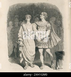 Part III. A Voyage to Laputa. Chapter VII. Caesar and Brutus.  Illustration by Jean-Jacques Grandville from Jonathan Swift's 'Gulliver's Travels' (Volume 2), published in French in 1838 by Furne et Cie and H. Fournier éditeur. Stock Photo