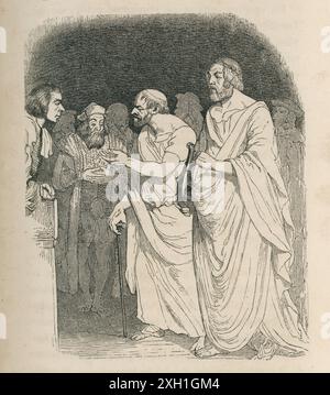 Part III. A Voyage to Laputa. Chapter VIII. Appearance of Homer and Aristotle.  Illustration by Jean-Jacques Grandville from Jonathan Swift's 'Gulliver's Travels' (Volume 2), published in French in 1838 by Furne et Cie and H. Fournier éditeur. Stock Photo