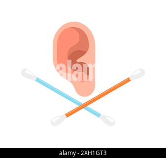 Ear and ear stick sign. concept: Ear cleaning salon sign Stock Vector