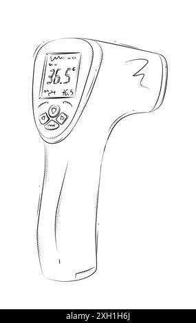 Contactless thermometer for medical purposes drawing in graphic style on white background Stock Vector