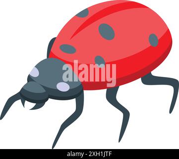 Red ladybug is walking on six legs with black spots on its back Stock Vector