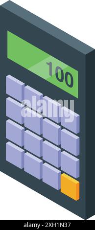 Modern calculator displaying number one hundred is showing accounting concept in isometric view Stock Vector