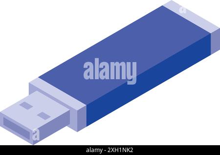 Blue usb flash drive for storing digital data isometric icon Stock Vector