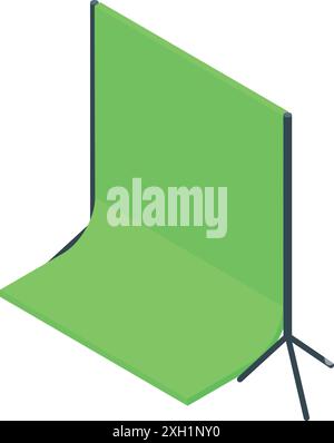 Isometric professional studio empty green screen backdrop standing on tripod for chroma key video post production Stock Vector