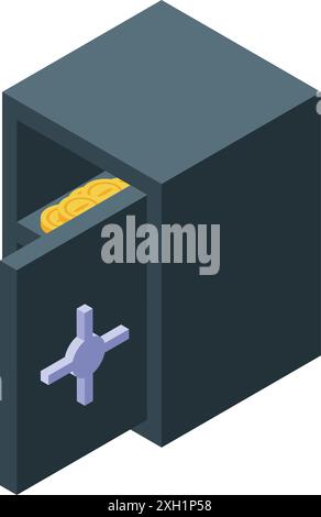 Open steel bank safe containing gold coins is showing financial security, safety and wealth Stock Vector