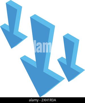 Three blue arrows are pointing down, symbolizing a negative trend or decline Stock Vector